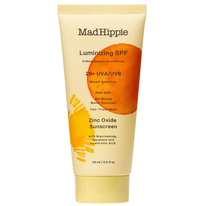 Mad Hippie front packaging showing tube and label, highlights SPF benefits