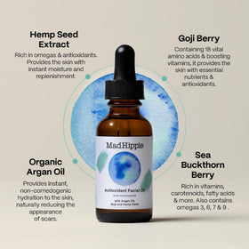 Mad Hippie facial oil in hand demonstrating size and easy application benefit