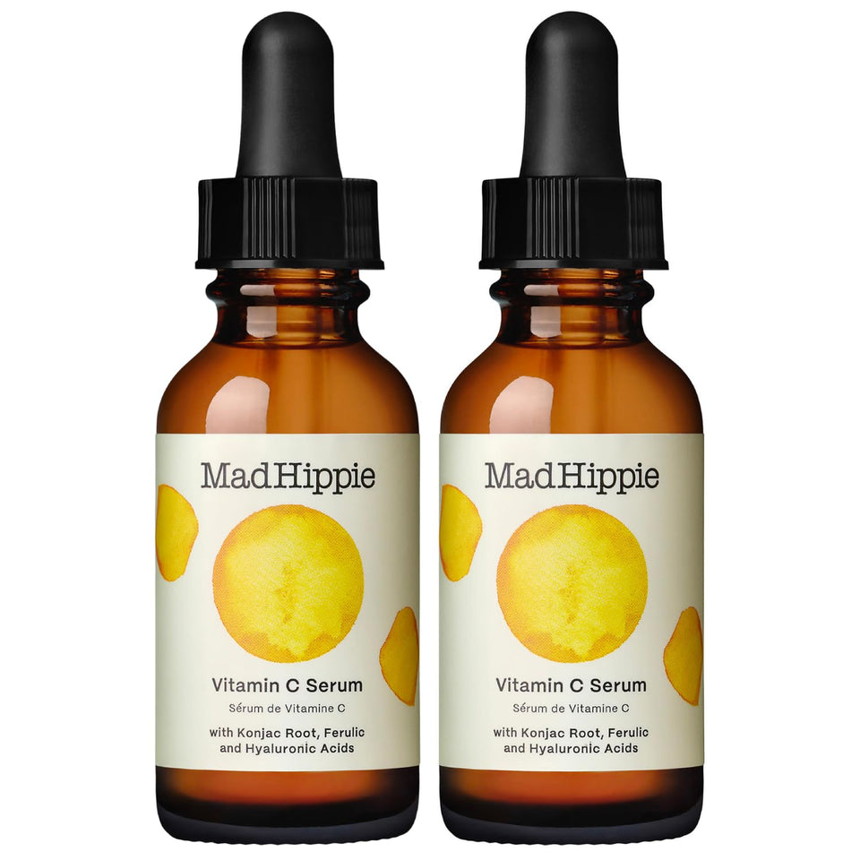 Mad Hippie front packaging showing two serum bottles and benefits