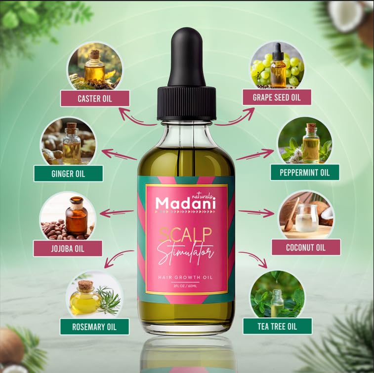 Madani Naturals applied during scalp massage demonstrating improved circulation
