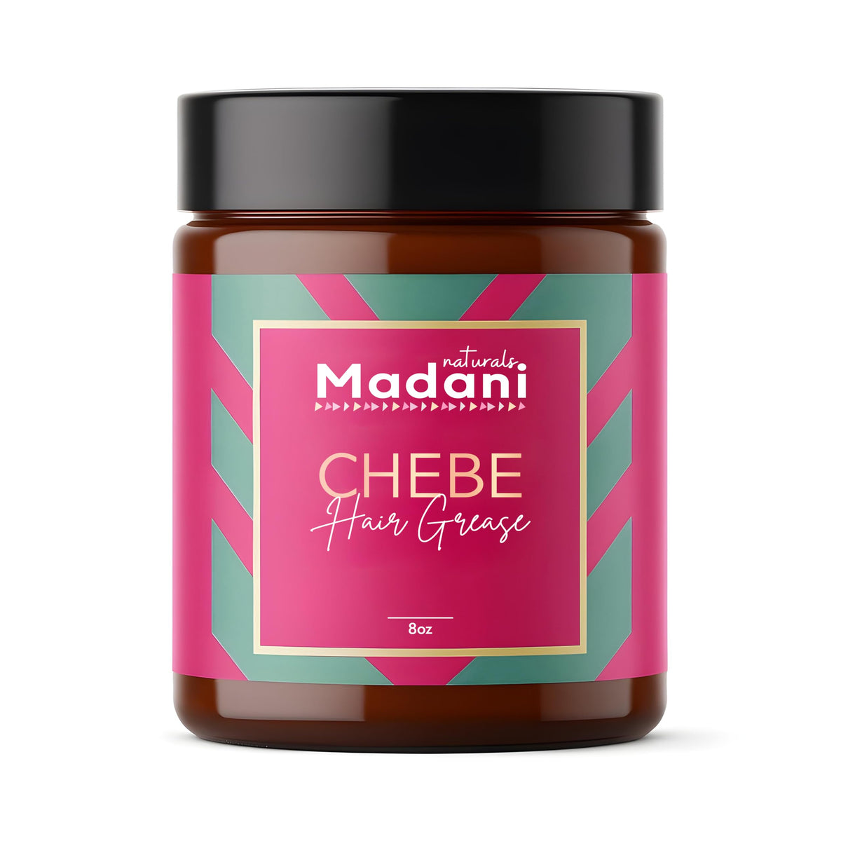 Madani Naturals jar front view showing chebe hair grease branding and natural look
