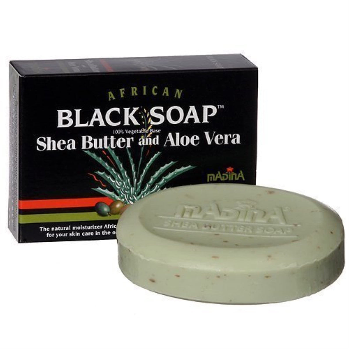 Madina front packaging showing three 3.5 oz bars and clear labeling, moisturizes skin