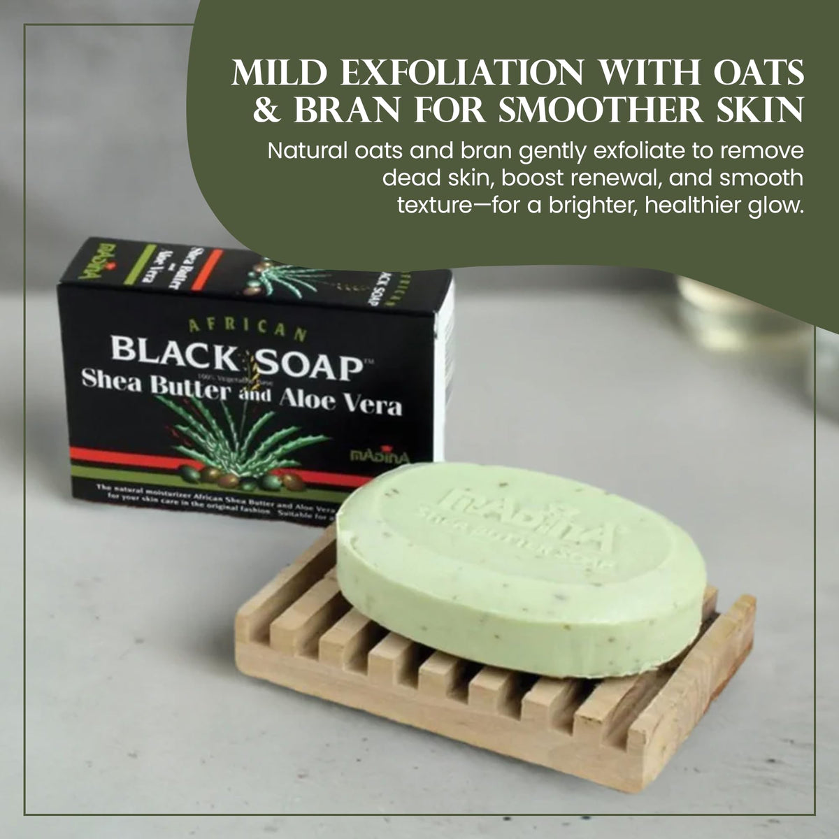 Madina soap size comparison next to ruler showing 3.5 oz bar scale