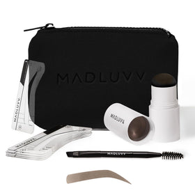 MADLUVV front packaging showing complete brow stamp kit and benefits