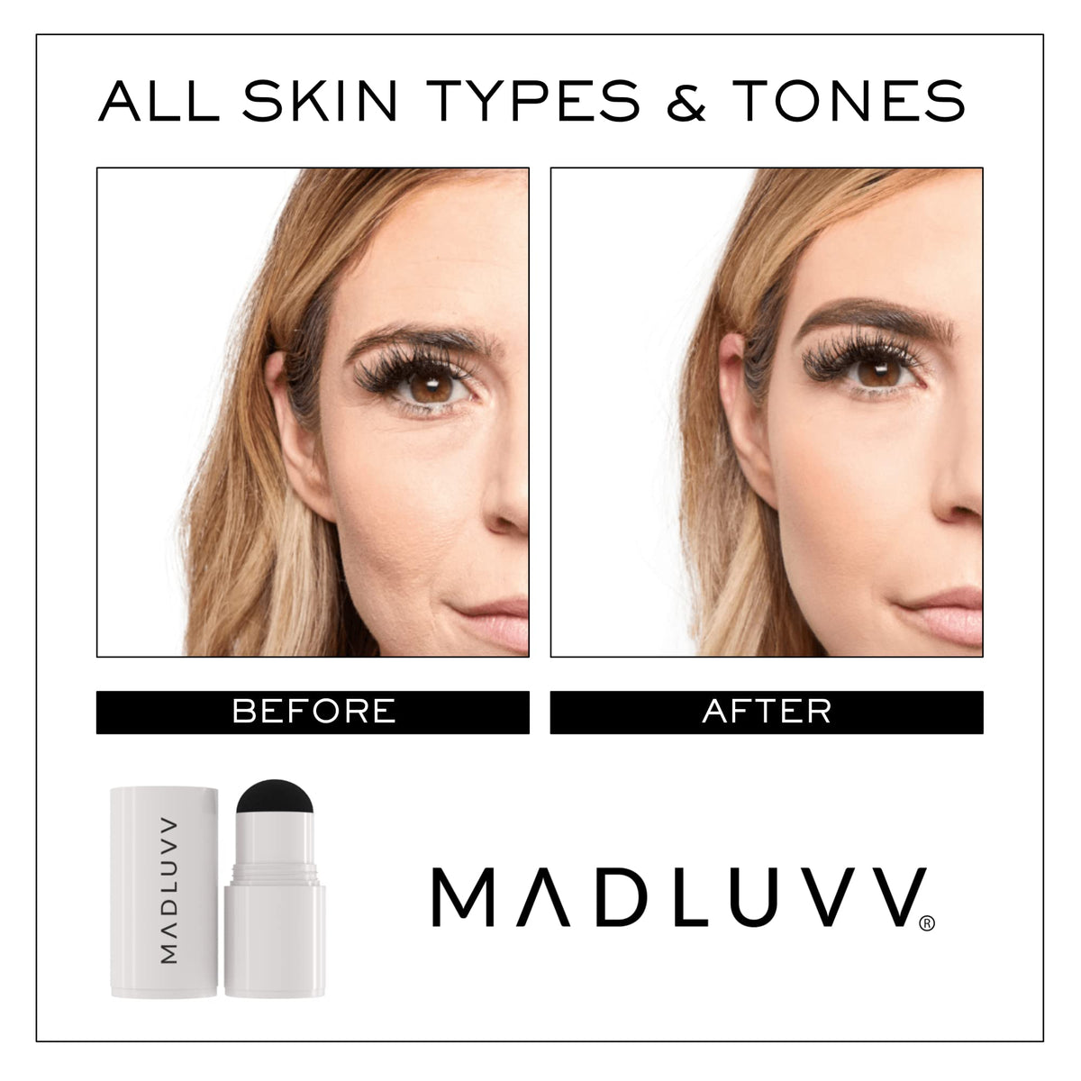 MADLUVV before-and-after eyebrow application demonstrating fuller natural brows