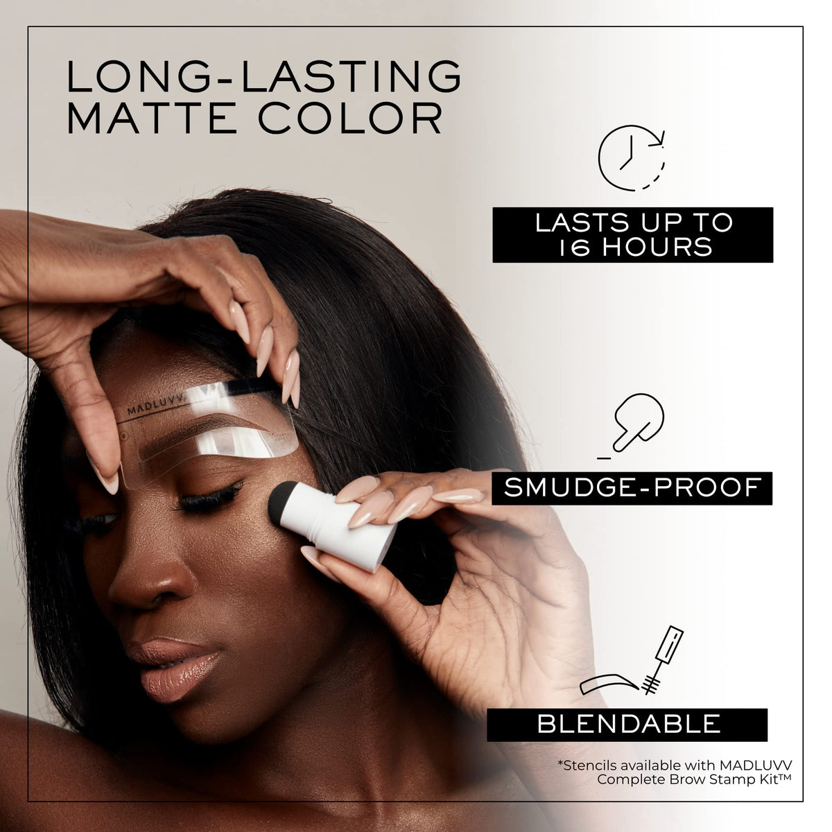 MADLUVV close-up sponge applicator detail for precise brow definition