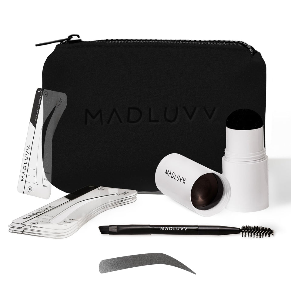 MADLUVV front packaging showing complete brow stamp kit benefits
