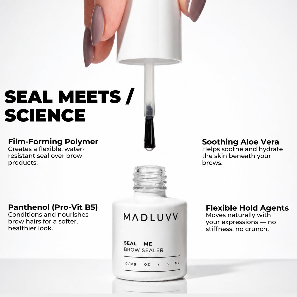 MADLUVV size and scale next to brow pencil for travel-friendly convenience