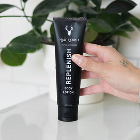 Mad Rabbit tube with cap open and lotion visible, shows easy dispensing