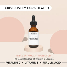 MAELOVE Glow Maker label closeup, showing active ingredients and formulation clarity