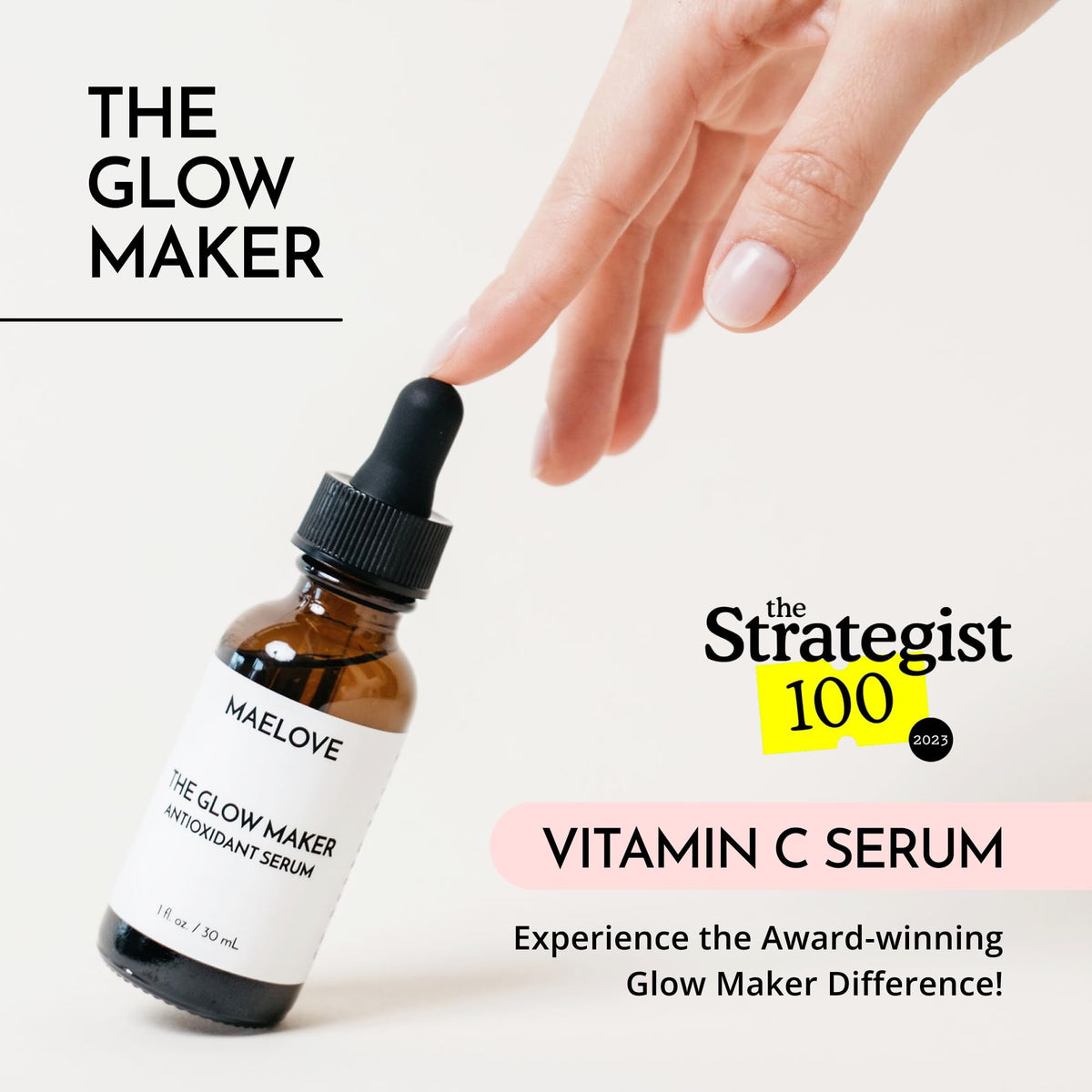 MAELOVE Glow Maker pipette dispensing serum, demonstrating precision and easy application
