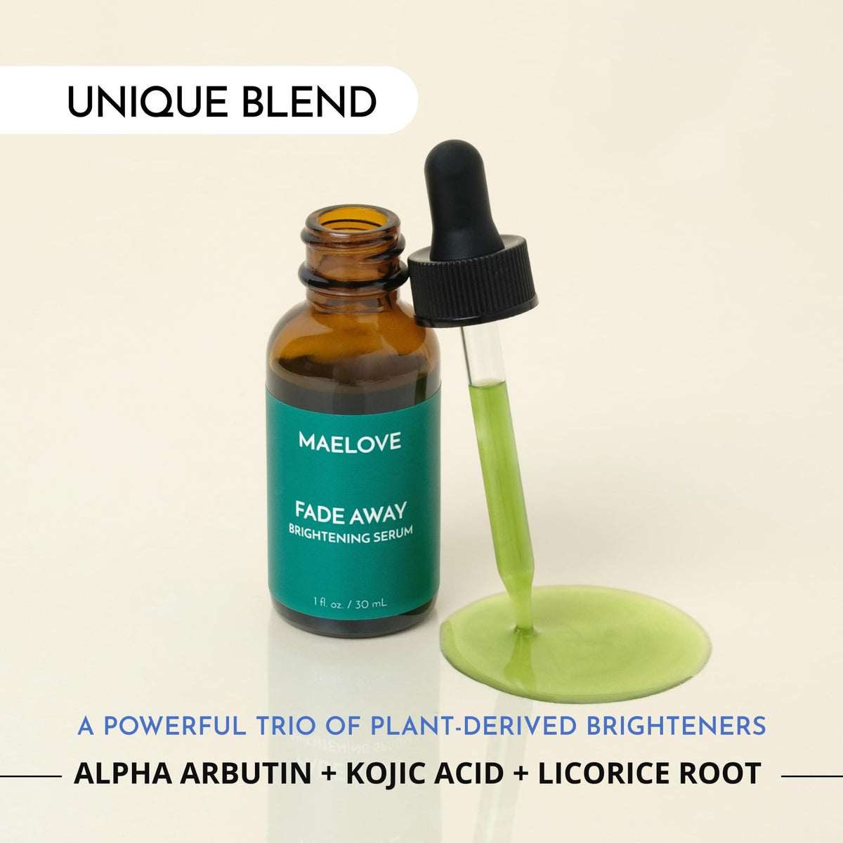 MAELOVE serum texture on dropper displaying lightweight texture and quick absorption benefit