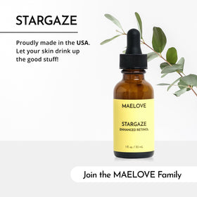 MAELOVE Stargaze label close-up showing ingredient highlights and formulation transparency benefit