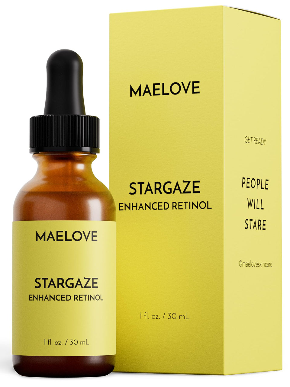 MAELOVE Stargaze front bottle showing clean minimalist packaging and easy application benefit