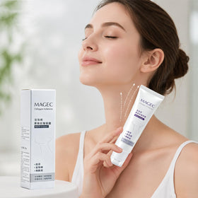 Magec cream label ingredients view emphasizing collagen fullerene support