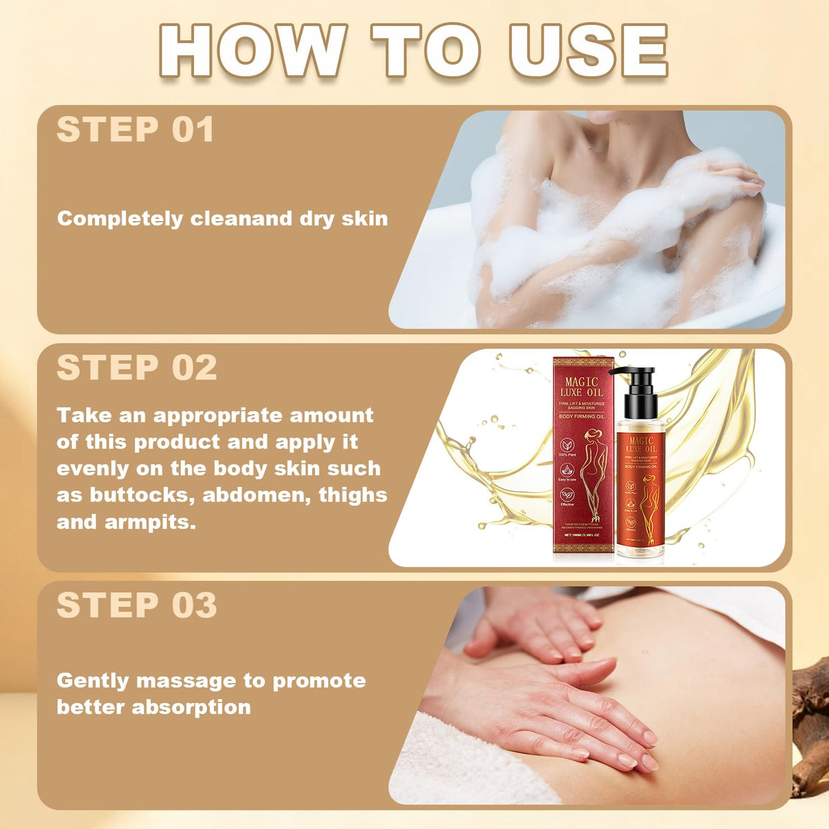 MAGIC LUXE OIL applied to arm showing immediate softening and skin enhancement