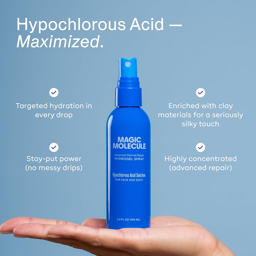 Magic Molecule label detail with ingredient list highlighting hypochlorous acid concentration