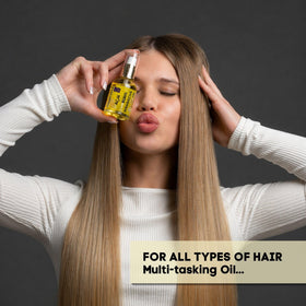 MagicSleek dropper dispensing oil, close-up emphasizes precise application benefit