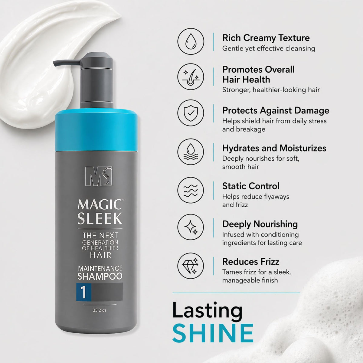 MagicSleek pouring shampoo to show consistency and easy dosing