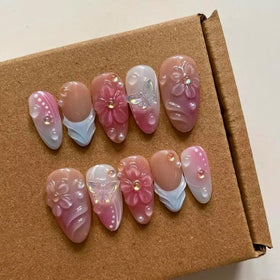 MAGLFELL front packaging showing medium almond press-on nails and kit contents for easy application