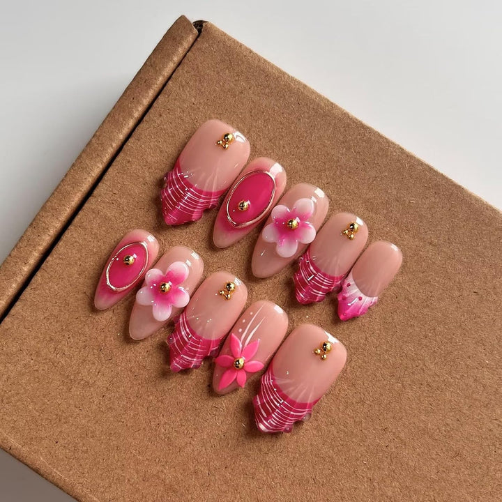 MAGLFELL front packaging showing full 10-piece pink almond press-on nails for instant salon look