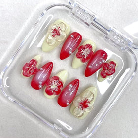 MAGLFELL lifestyle image of press-on nails complementing a dressy outfit