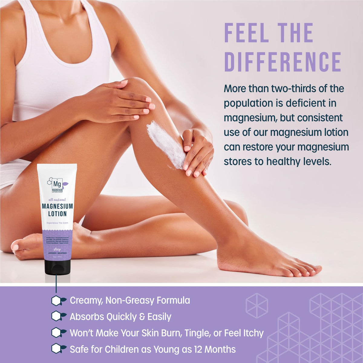 Magnesium Lotion Shop ingredient label showing Zechstein magnesium, shea butter, argan oil