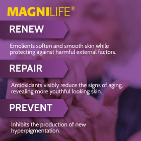 MagniLife cream texture close-up demonstrating lightweight, fast-absorbing hydration