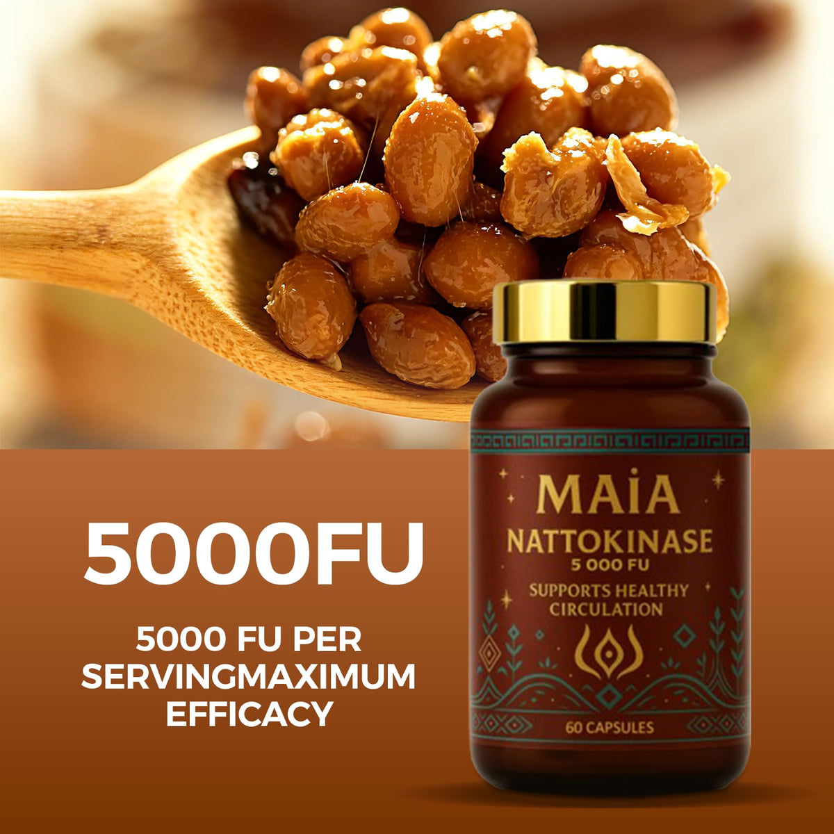 MAÏA capsule on a spoon illustrating recommended single dose and convenient use