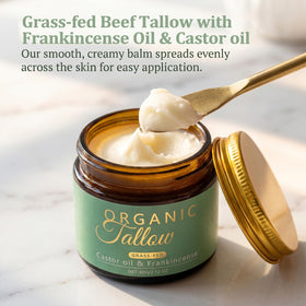 Maidlure texture close-up of smooth tallow balm, demonstrates creamy absorption