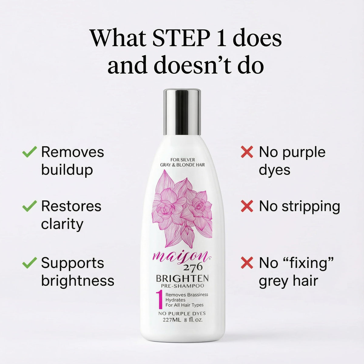 Maison 276 applied to hair before shampoo to remove buildup