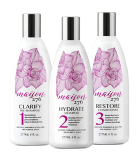 Maison 276 front packaging showing three 8 oz bottles and clear system benefits