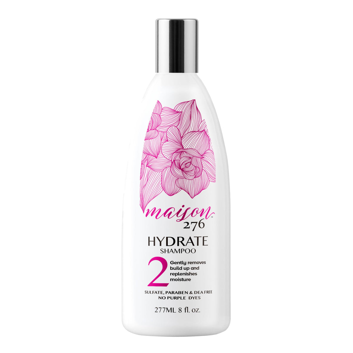 Maison 276 hydrate front packaging showing bottle and clear branding, conveys gentle hydration