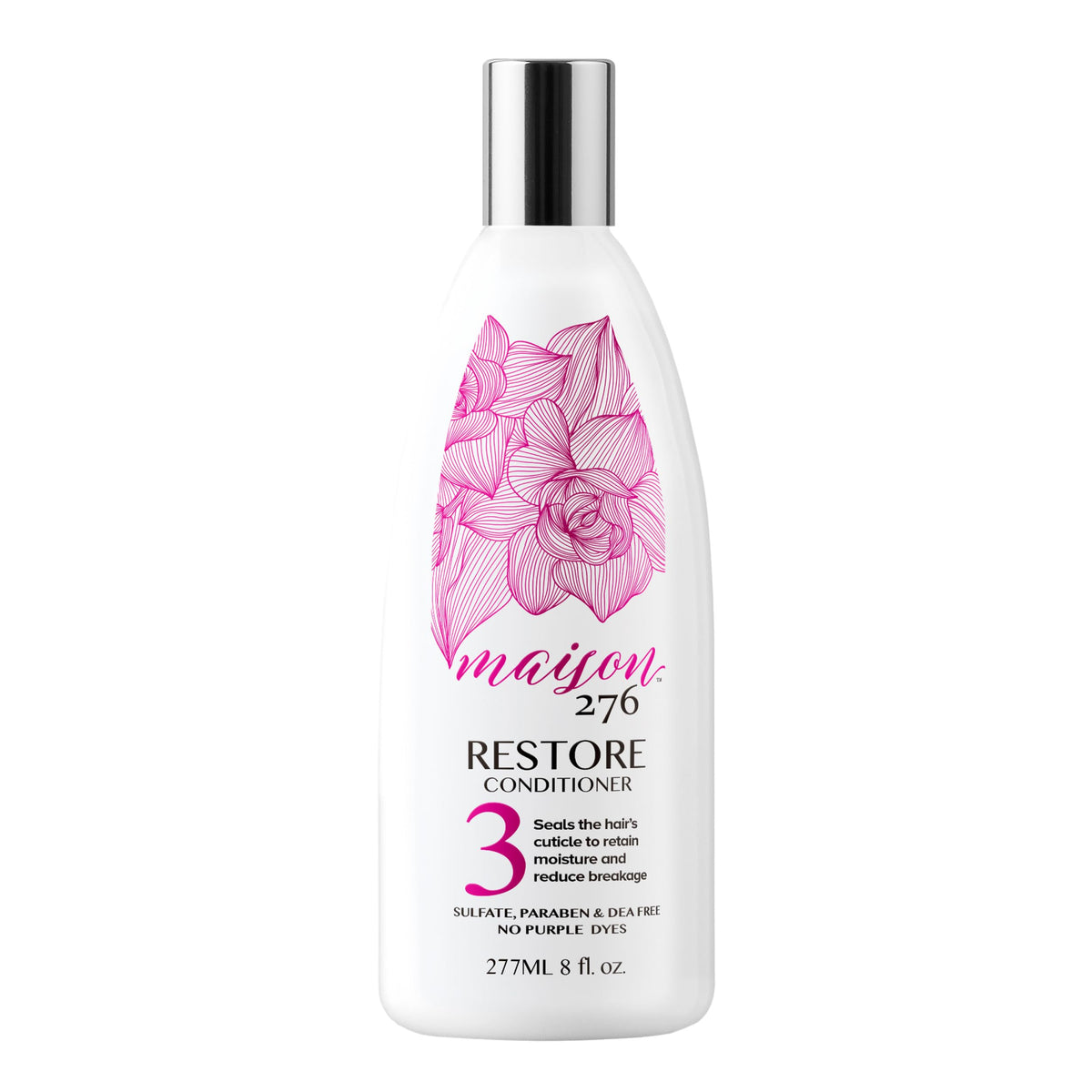 Maison 276 front bottle view showing packaging and product identity, clear benefit of focused hydration