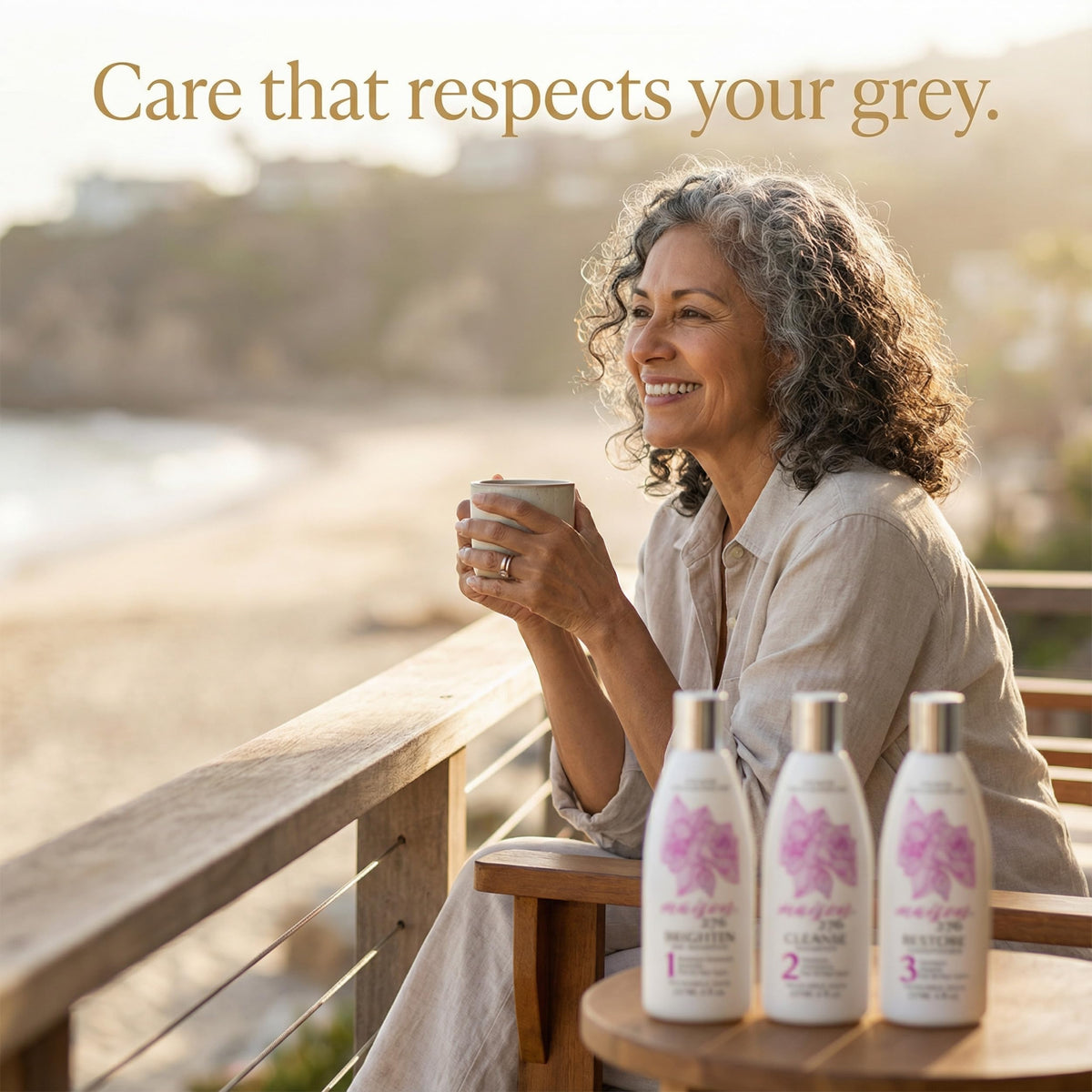 Maison 276 on bathroom shelf in lifestyle scene, suggesting routine-friendly, intentional care