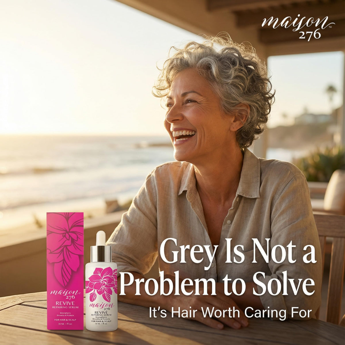 Maison 276 smoothing serum applied to lengths and ends to reduce frizz and seal tips