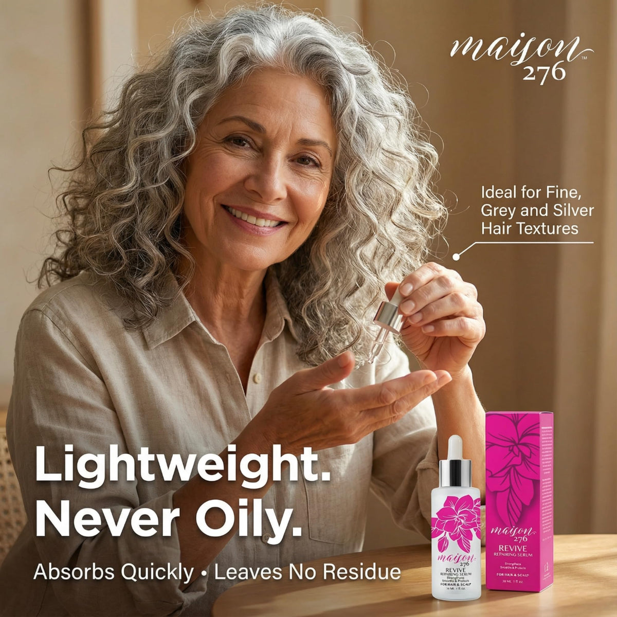 Maison 276 applying serum to scalp to promote comfort and balanced hydration