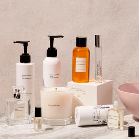 Maison Louis Marie mood board with sandalwood and vetiver illustrating woody scent benefit
