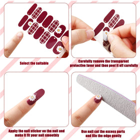 Maitys hand applying a nail strip demonstrating quick salon-quality finish