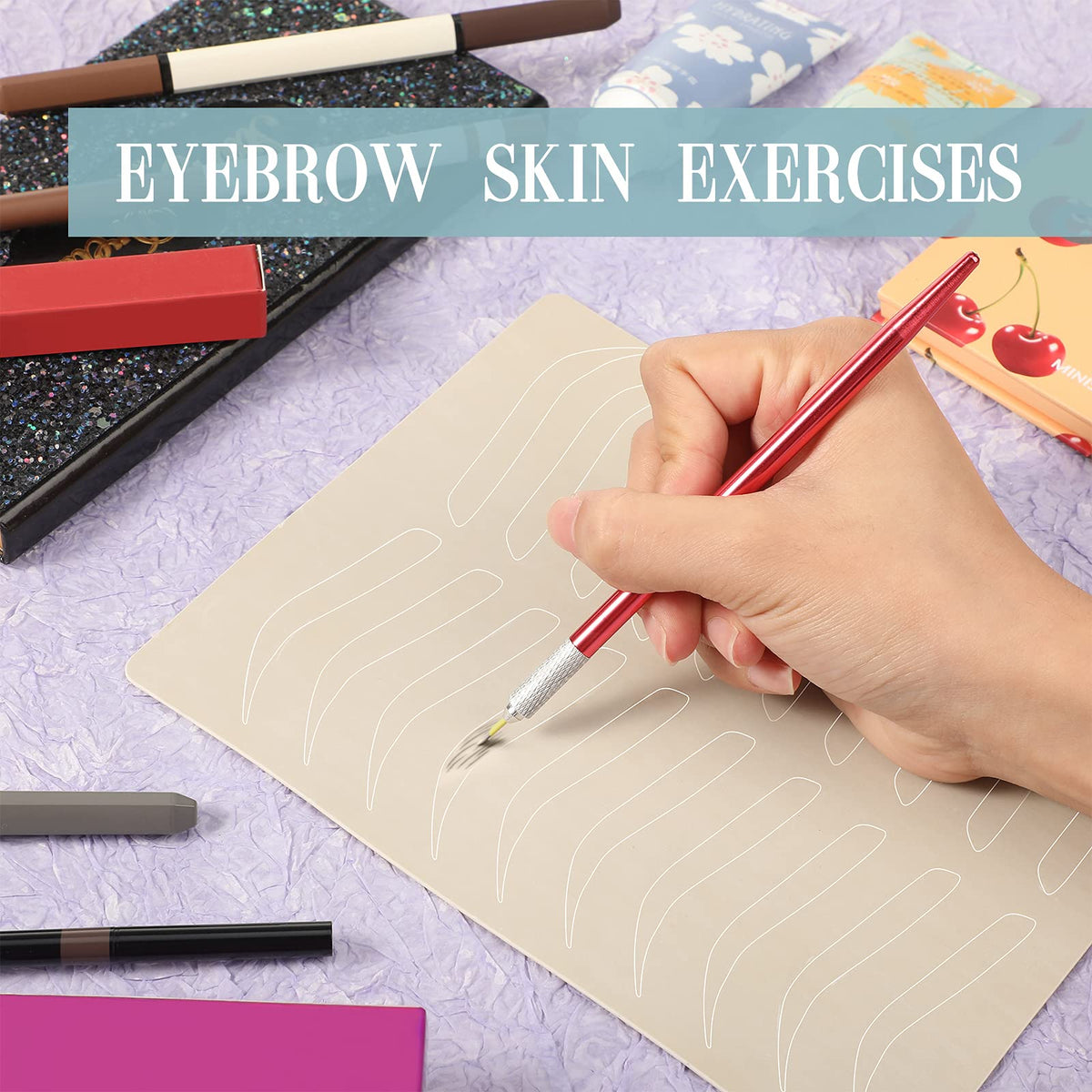 Maitys practice setup with microblading tools demonstrating ready-to-train use