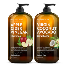 Majestic Pure front packaging showing shampoo and conditioner benefiting balanced cleansing