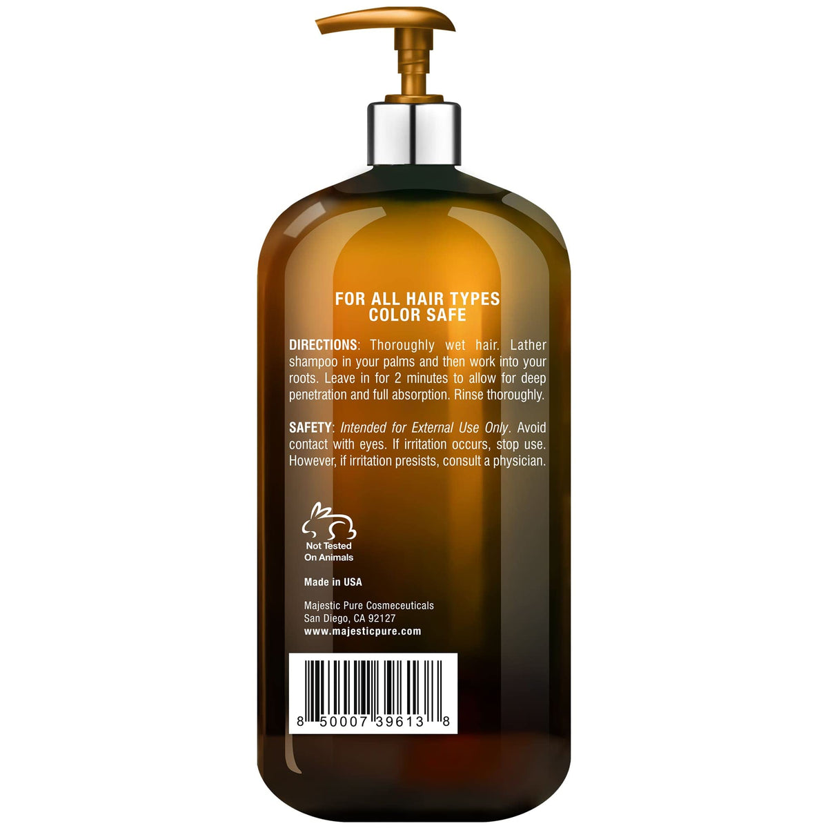 Majestic Pure in-shower use showing lather on scalp for clarifying cleanse