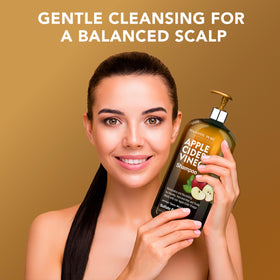 Majestic Pure pouring shampoo texture demonstrating gentle creamy consistency