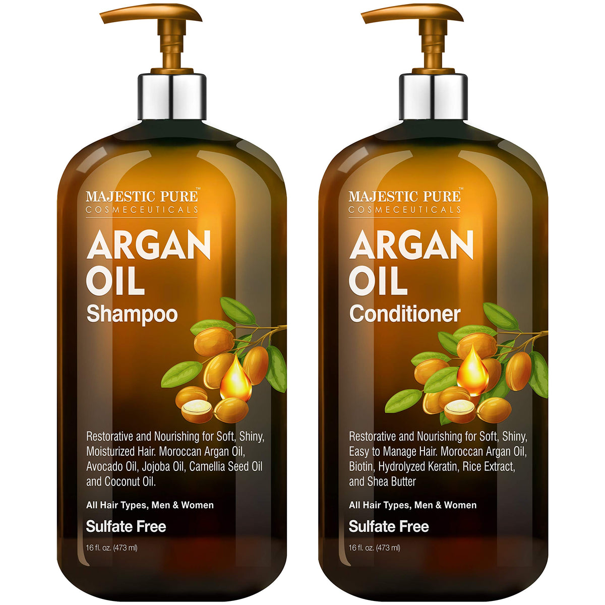 Majestic Pure front packaging showing full shampoo and conditioner set benefits