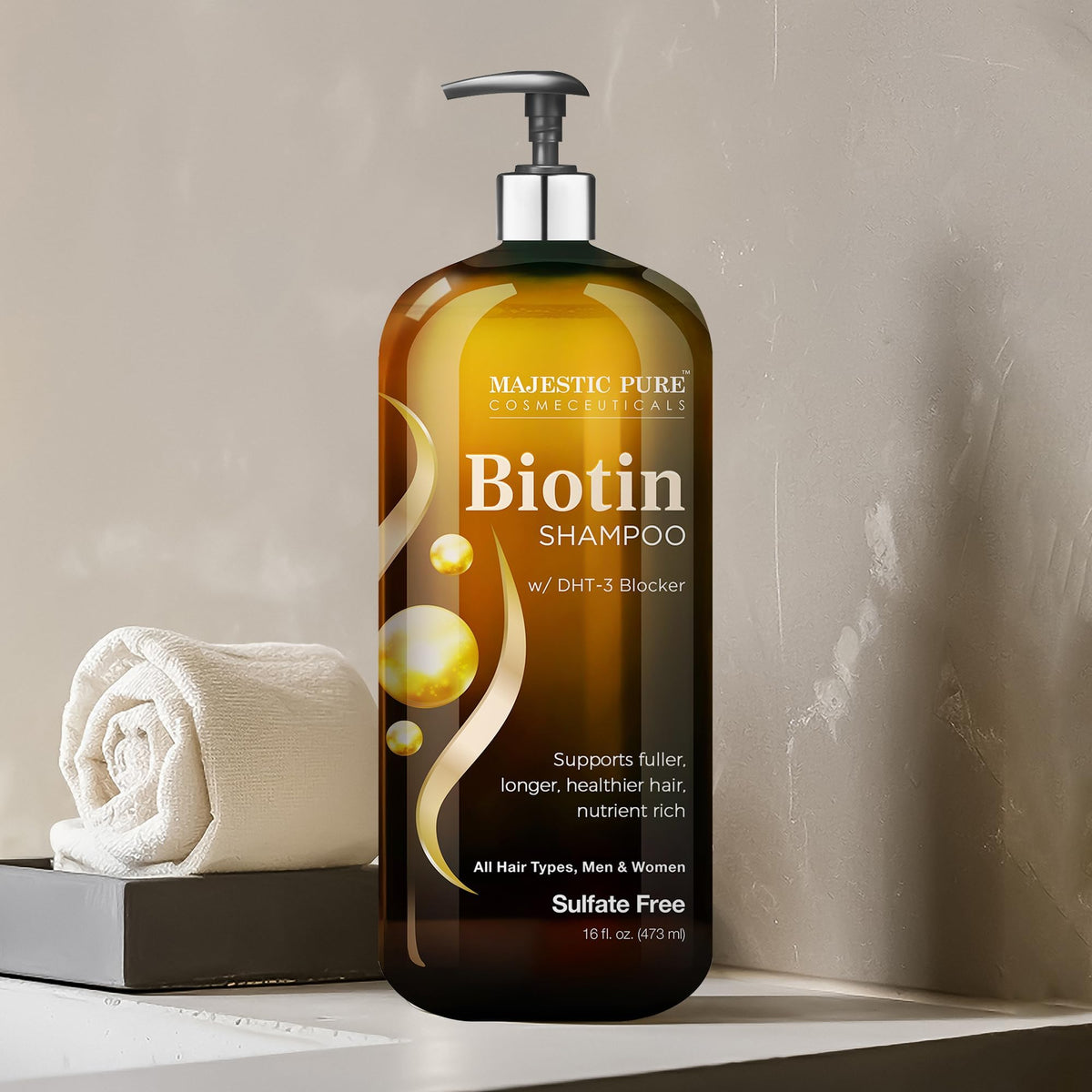 Majestic Pure ingredient spread with biotin and oils showing nourishing benefit
