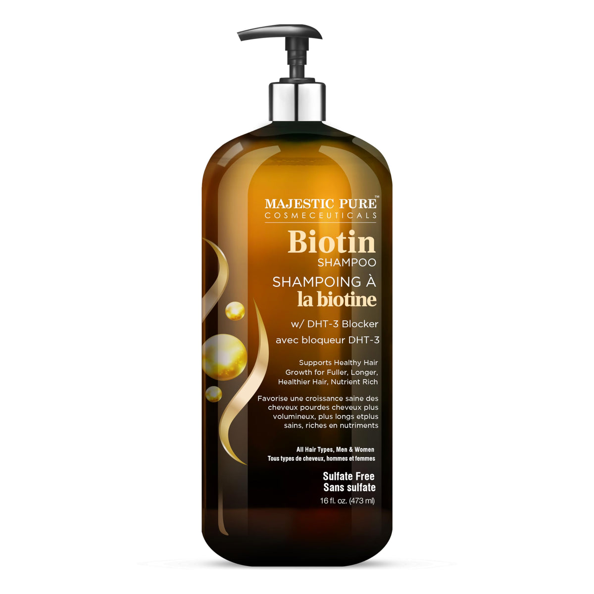 Majestic Pure bottle pump close-up highlighting easy dispensing benefit