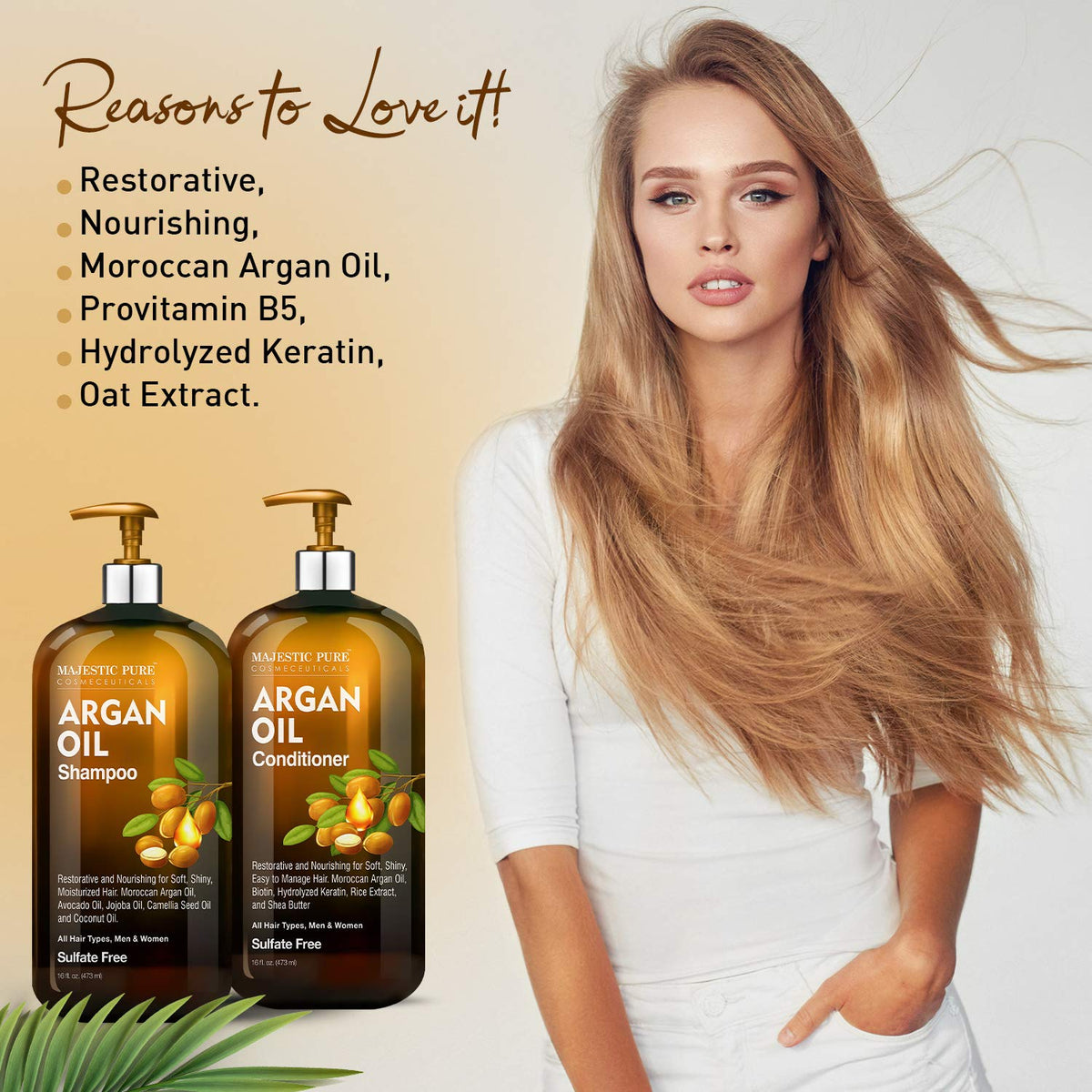 Majestic Pure conditioner label close-up showing botanical keratin and moisturizing oils