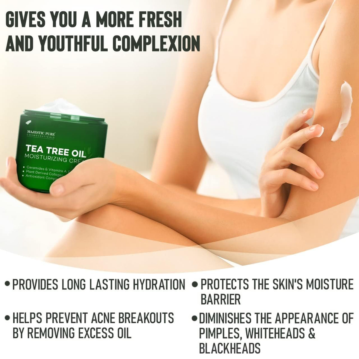 majestic pure cream being applied to hand for fast absorption