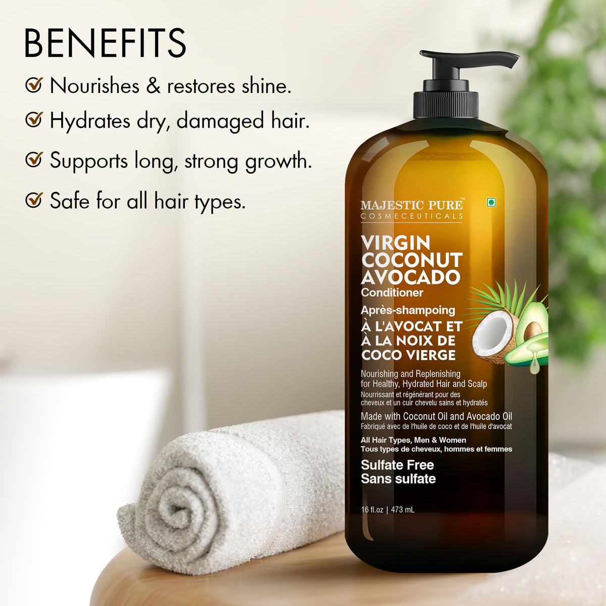 Majestic Pure creamy conditioner texture on hand for hydration preview