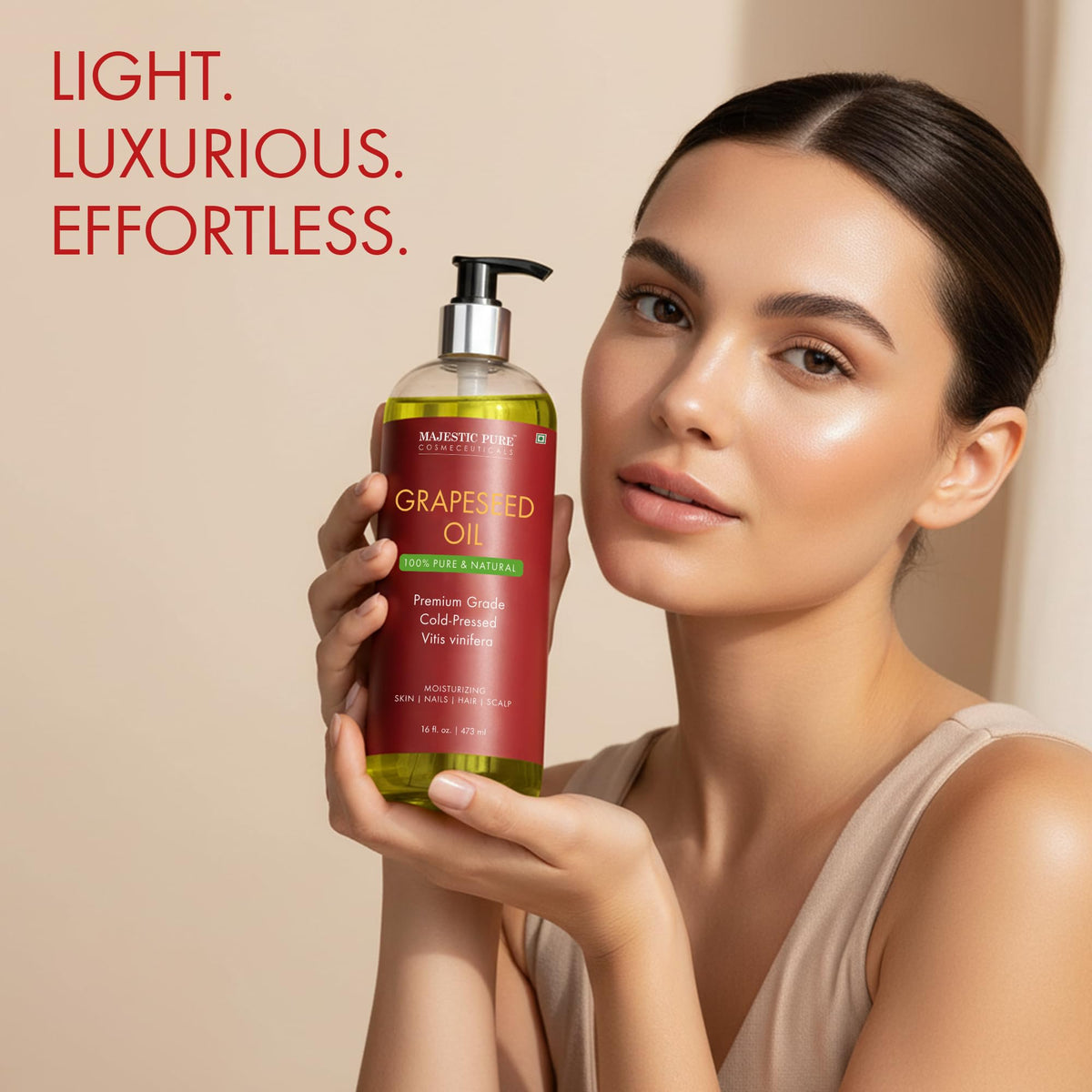 Majestic Pure bottle staged in bathroom, suggesting daily skincare convenience